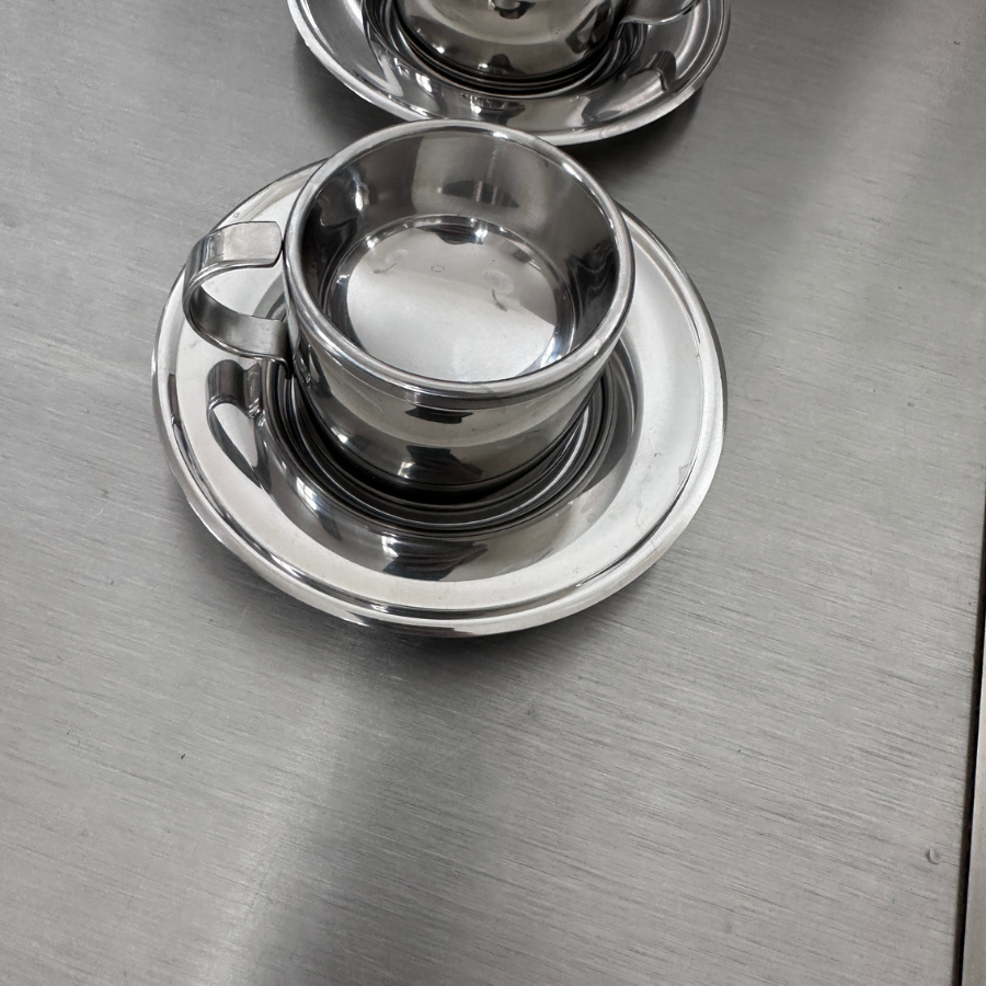 vintažiniai nerūdijančio plieno espresso puodeliai, rinkinys