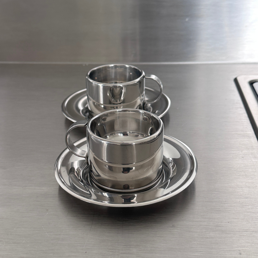 vintažiniai nerūdijančio plieno espresso puodeliai, rinkinys