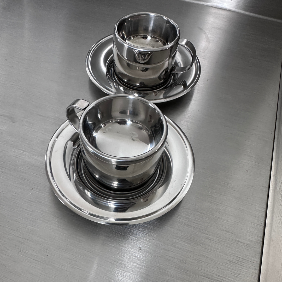 vintažiniai nerūdijančio plieno espresso puodeliai, rinkinys