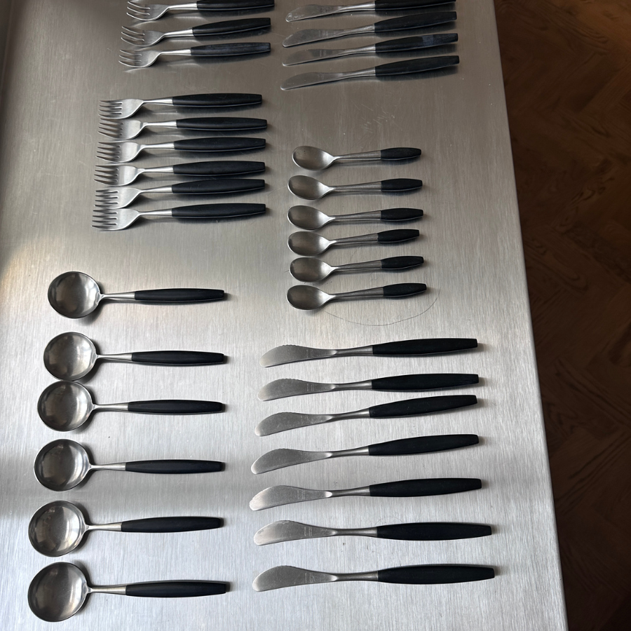 vintage „Butler Sheffield England – SHEBA Stainless“ stalo įrankių rinkinys