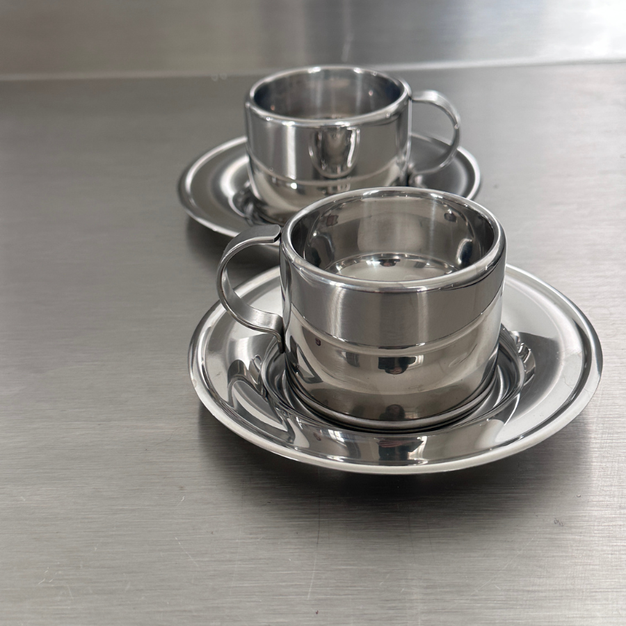 vintažiniai nerūdijančio plieno espresso puodeliai, rinkinys
