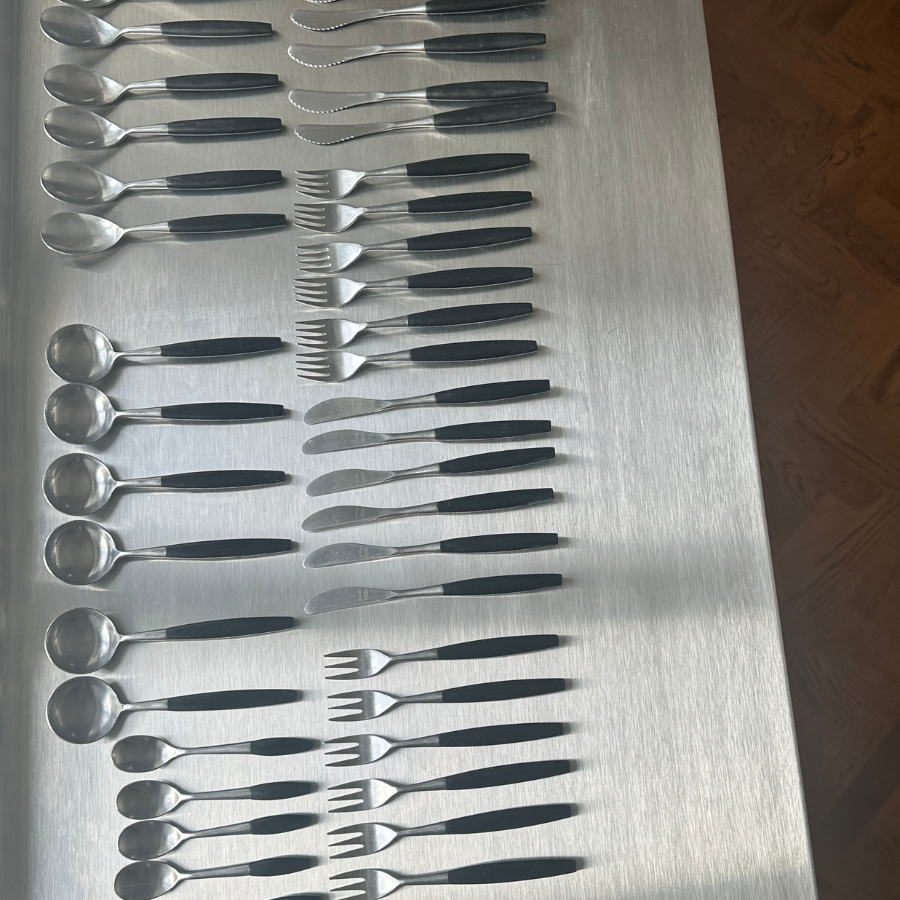 vintage „Butler Sheffield England – SHEBA Stainless“ stalo įrankių rinkinys